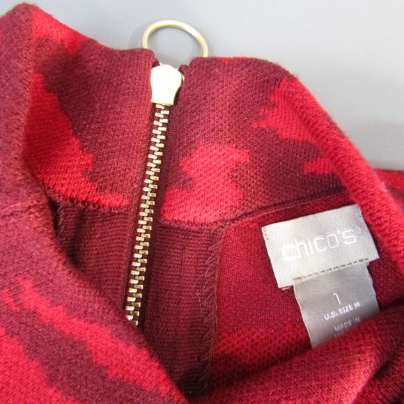 Chico's Red Camo Sweater Women's Size 1 Camouflage M 8 Medium Classic Knit - Picture 4 of 9
